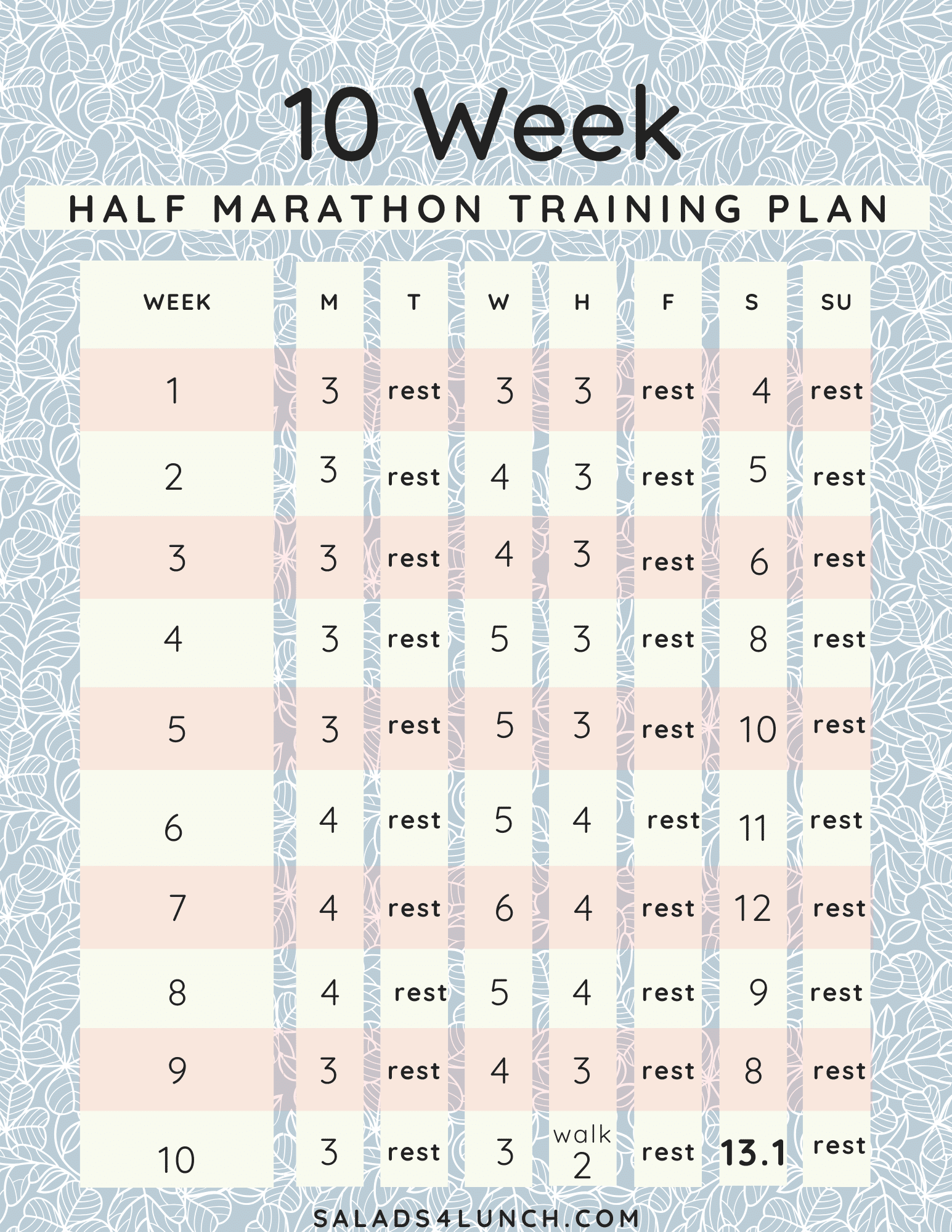 Training Calendar For Half Marathon