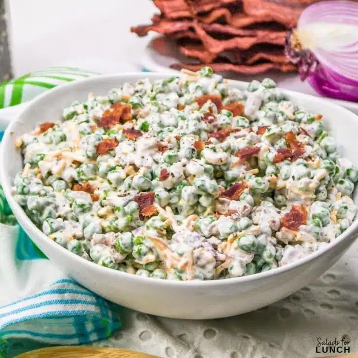 Easy Cold Green Pea Salad with Bacon and Creamy Dressing » Salads for Lunch